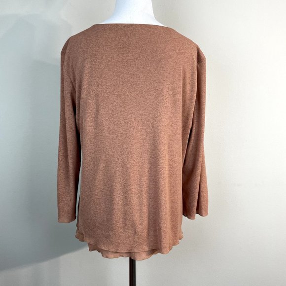 J. Jill Top Womens XL Tan Brown Mesh V-Neck Layered Sheer 3/4 Sleeve Blouse‎ - Picture 7 of 12